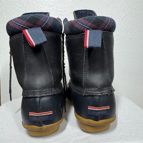 Tommy Hilfiger Russel Leather Rubber Plaid Lace Up Black Blue Duck Boots Size 9 - Picture 4 of 13